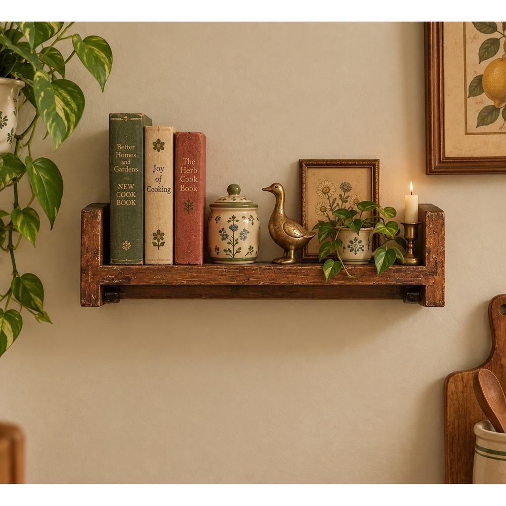 Vtg Wooden Wall Display Shelf Cottage Farmhouse Trinket 13" granny witch plant